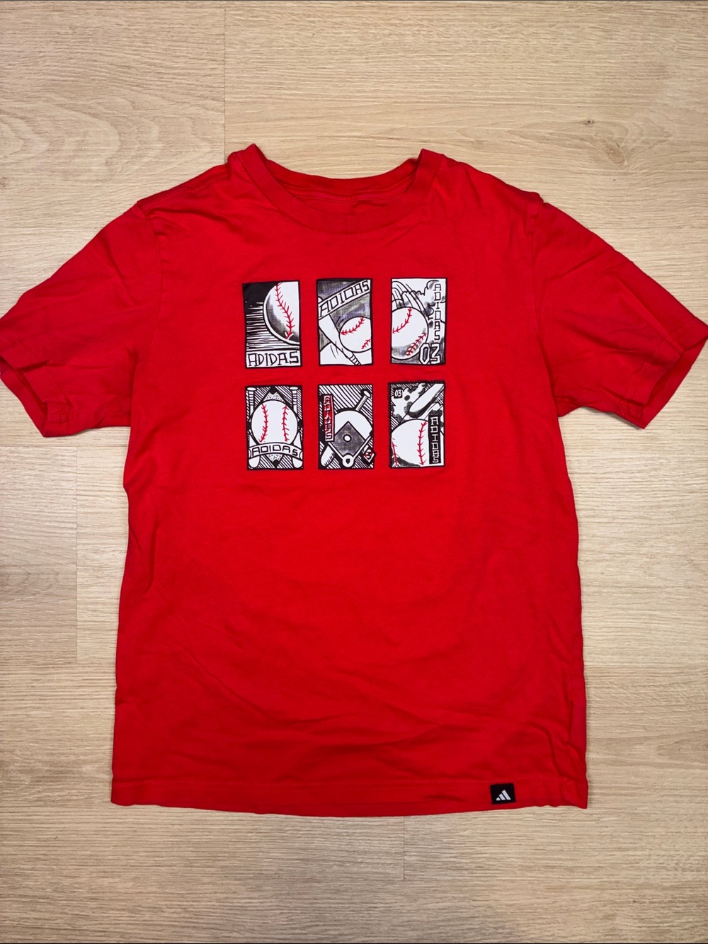 adidas Red Short-Sleeve Baseball Graphic Tee